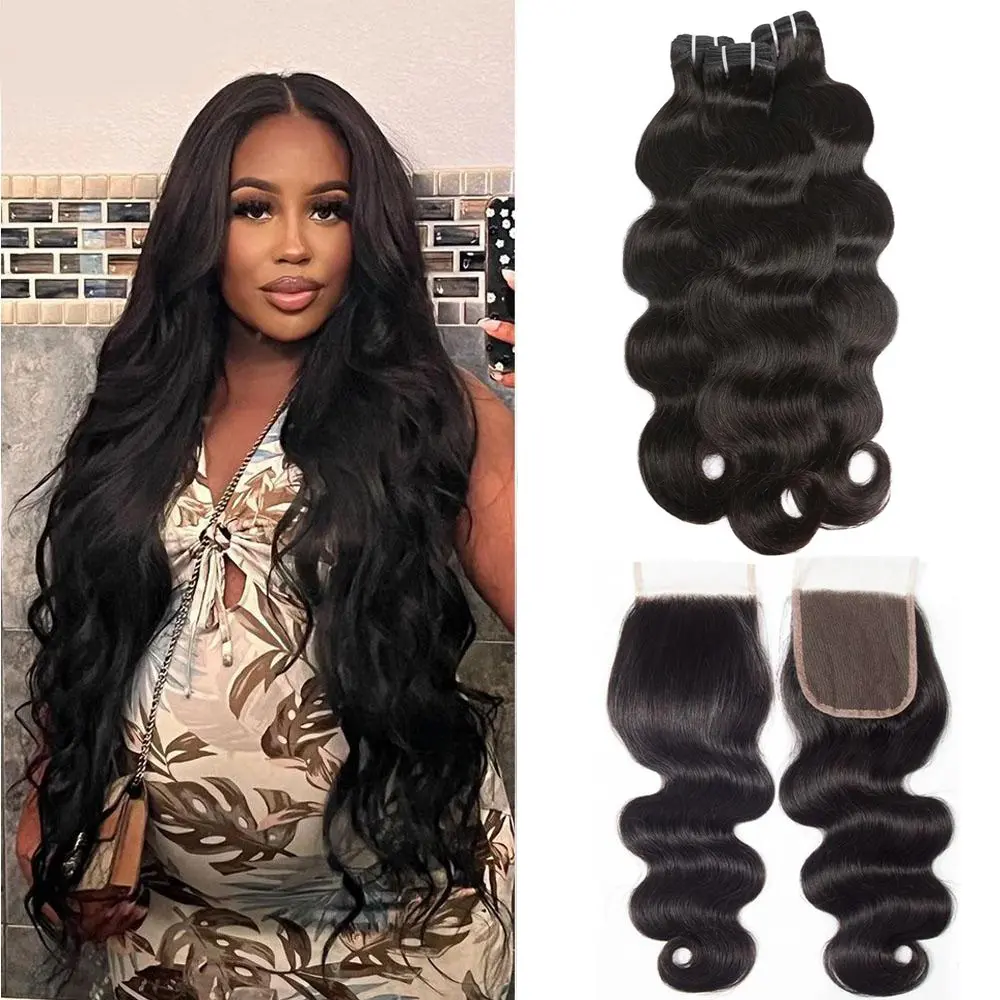 Msgem Hair Body Wave Bundles With Closure Human Hair Body Wavy 12-32 Inch 3/4Pcs Lot Weave Extensions No Chemical Process 5x5 Lace Body Wave Closure #DealsForYouDays#tiktokshopdealsforyoudays