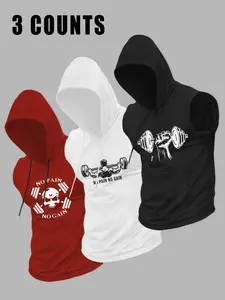 No Pain No Gain Men's Sleeveless Hoodie Gym Tank Top, Breathable Athletic Top, Breathable Activewear, Fitness Workout Hooded Shirt, Streetwear, Breathable Outfit, Daily Wear #springsaledeals2026 #summeroutfits #tiktokshopmademebuyit