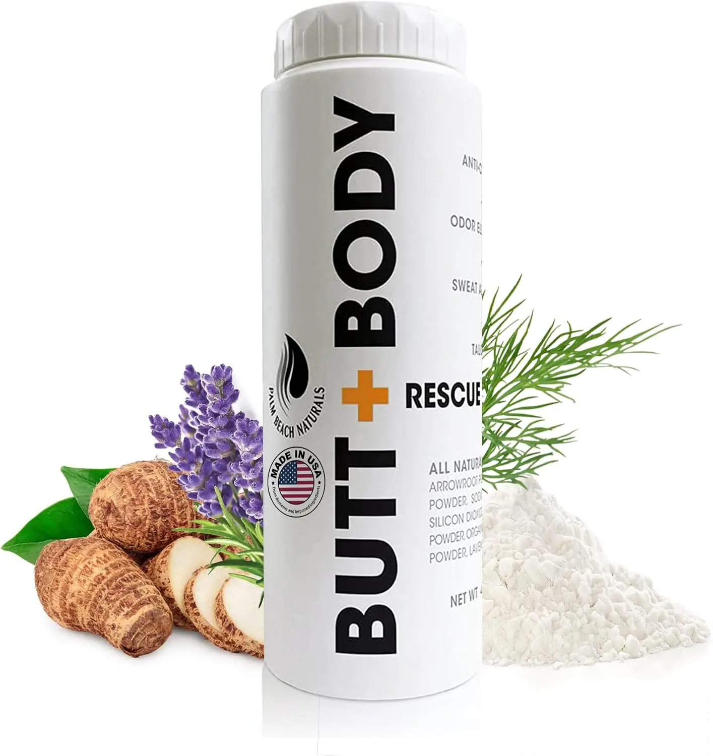 Foot Sense - Butt & Body Rescue Powder, Talc-Free Natural Deodorant for Men & Women - Lightweight Body Care, Odor Control, Sweat Absorption, Chafing Prevention, Cooling Sensation, 4oz