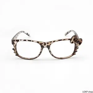 Women's Y2K Kitty Leopard Print Eyeglass Frame - Cute Cartoon Nerd Style Eyewear, Trendy Decor Accessory for Daily Outfit Styling