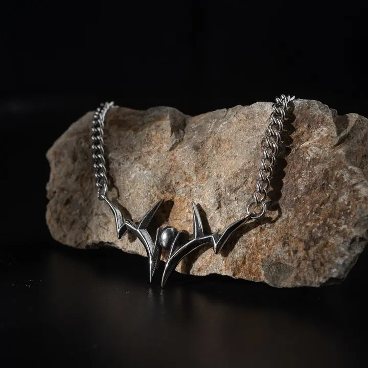 Sukuna Necklace Including Pendant 44 cm Titanium Steel Pendant with Chrome Finish and Intricate Design Inspired by Sukuna's Iconic Markings