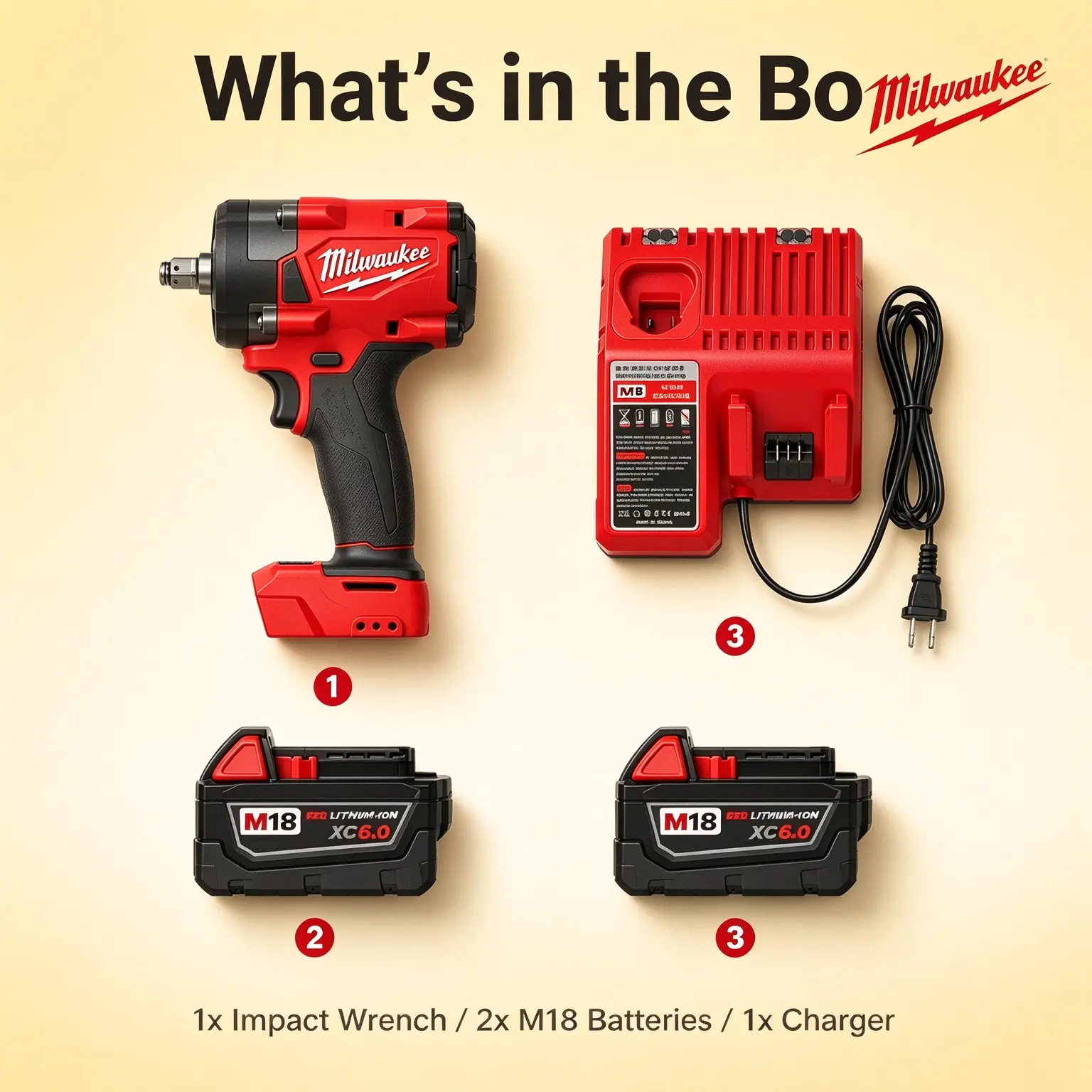Milwaukee M18 3/8" 300NM Brushless Impact Wrench with 6.0Ah Battery, Compact Cordless Power Tool for Mechanics & Auto Service