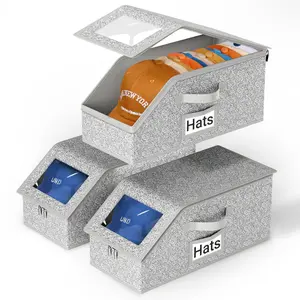 2pcs Hat Storage Box for Baseball Caps - Stackable Closet Hat Organizer, Large Capacity, Holds Up to 24 Caps, Sturdy Cardboard Snapback Boxes for Men (Grey)