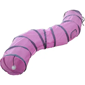 S Way  Tunnel Collapsible Pop-up Pet Tube Hideaway Play  with Ball (S-Way, Pink)
