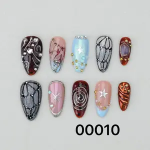 Handmade Gel Nails In Long Almond/Glue On Nails/Summer Nails/Birthday Wedding Prom Faux Nails/Gift for Her