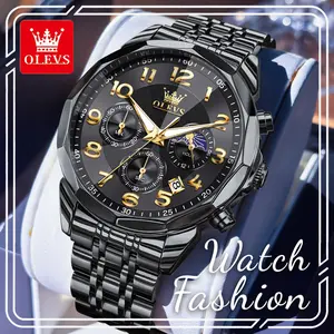 OLEVS 3676 Fashionable Wristwatch for Men, New Quartz Watch with Premium Texture, Stylish Design, Waterproof, Luminous Display, 43mm Dial, Large Numeral Markers, 24-Hour Indicator, Modern Watches for Daily & Formal Occasions, Ideal Gift Choice