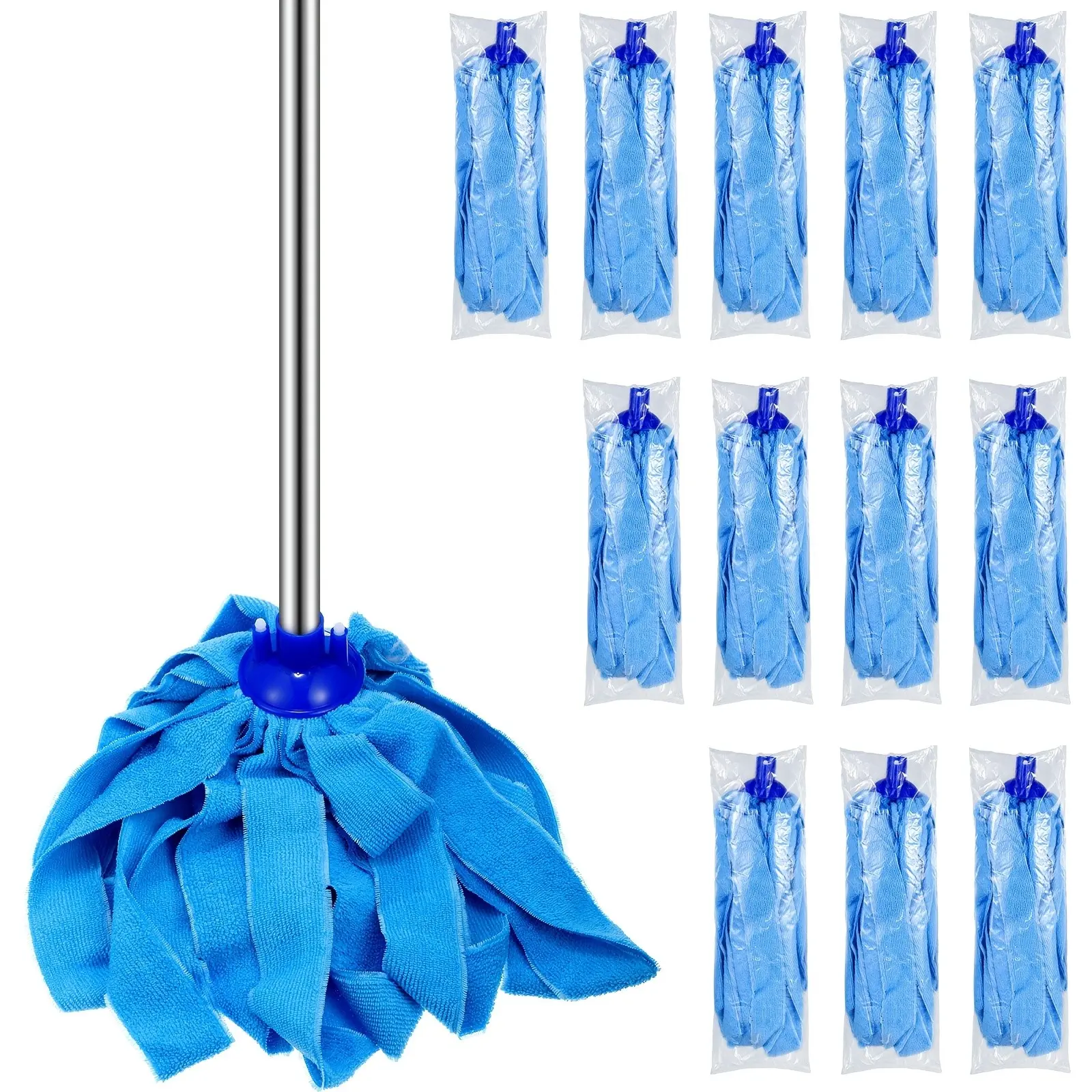 Set of 12 Replacement Microfiber Mop Heads Designed for 0.8-Inch Diameter Handles, Suitable for Both Wet And Dry Cleaning, Ideal for Industrial And Commercial Use