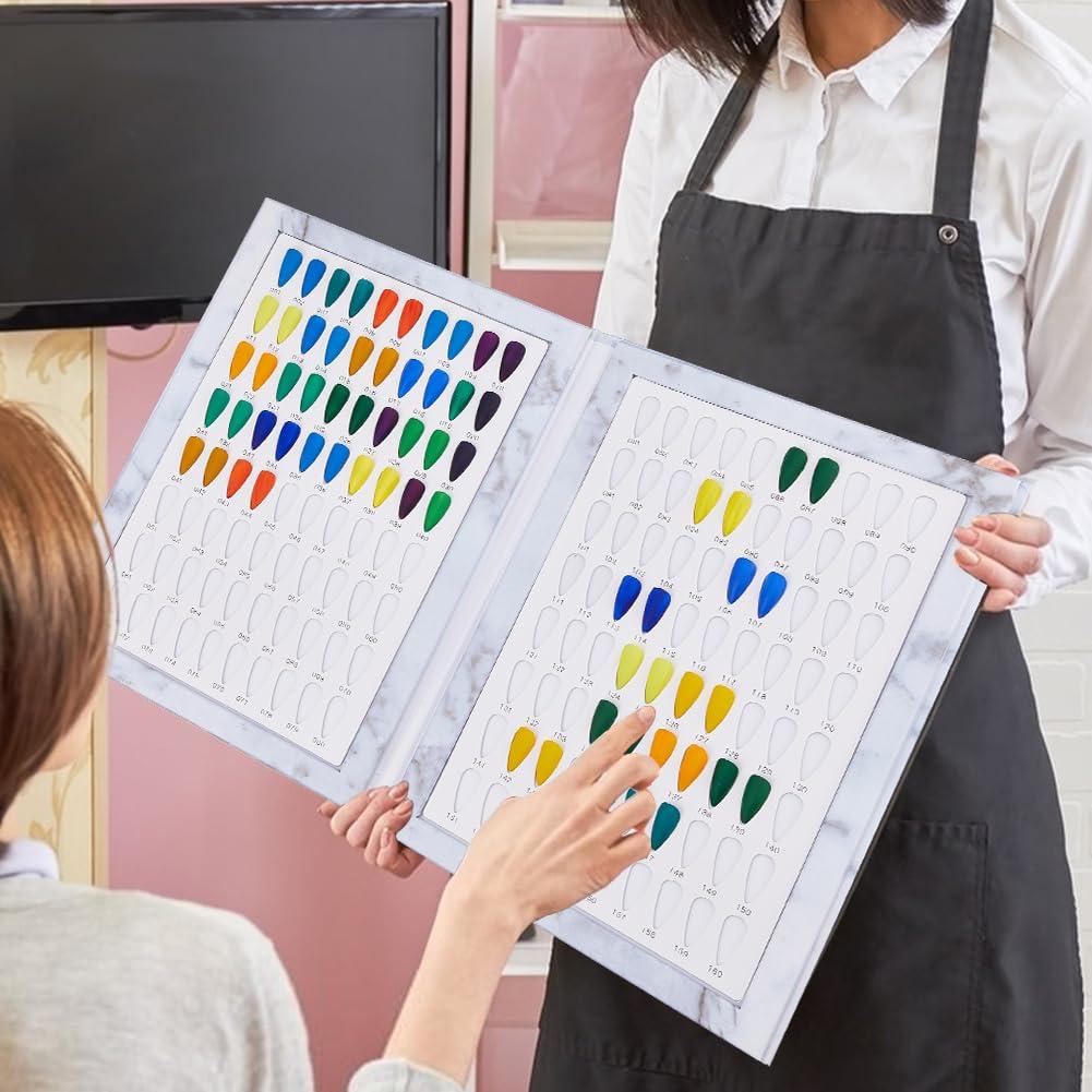 SUPERFINDINGS Nail Color Display Book with 240PCS Nail Tips Nail Gel Polish Display Board Nail Color Chart Display Book Nail Polish Sample Book with Replacement Tips Salon Tools