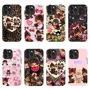 Monchhichi Adorable Cartoon Phone Case — Japanese "Moe" Aesthetic with Strawberry & Polka Dot Design (Model Y909). Compatible with iPhone 11–17 Pro Max/Plus Series and Samsung Galaxy S23– Series. The perfect gift for friends!