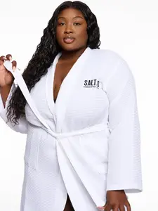 Salt.xo White Waffle Robe - Soft Breathable Cotton Plush Waffle Weave with Adjustable Waist Tie & Deep Pockets for Cozy Comfort