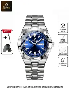 Binbond B9420 Men's Watch, Trendy Steel Band, Weekday Calendar, Luminescent, Luminous Analog Watch, Waterproof, Business Casual, Stylish Analog Timepiece