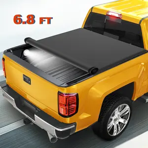 6.8FT Tonneau Cover Roll Up For 2017-2024 Ford F250 F350 Truck Bed W/LED