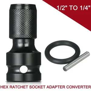 Quick Release 1/2 Inch Square Drive to 1/4 Inch Hex Female Socket Adapter, Converter Chuck for Impact Wrench, Electric Drill, Air Tools, and Ratchet Wrench