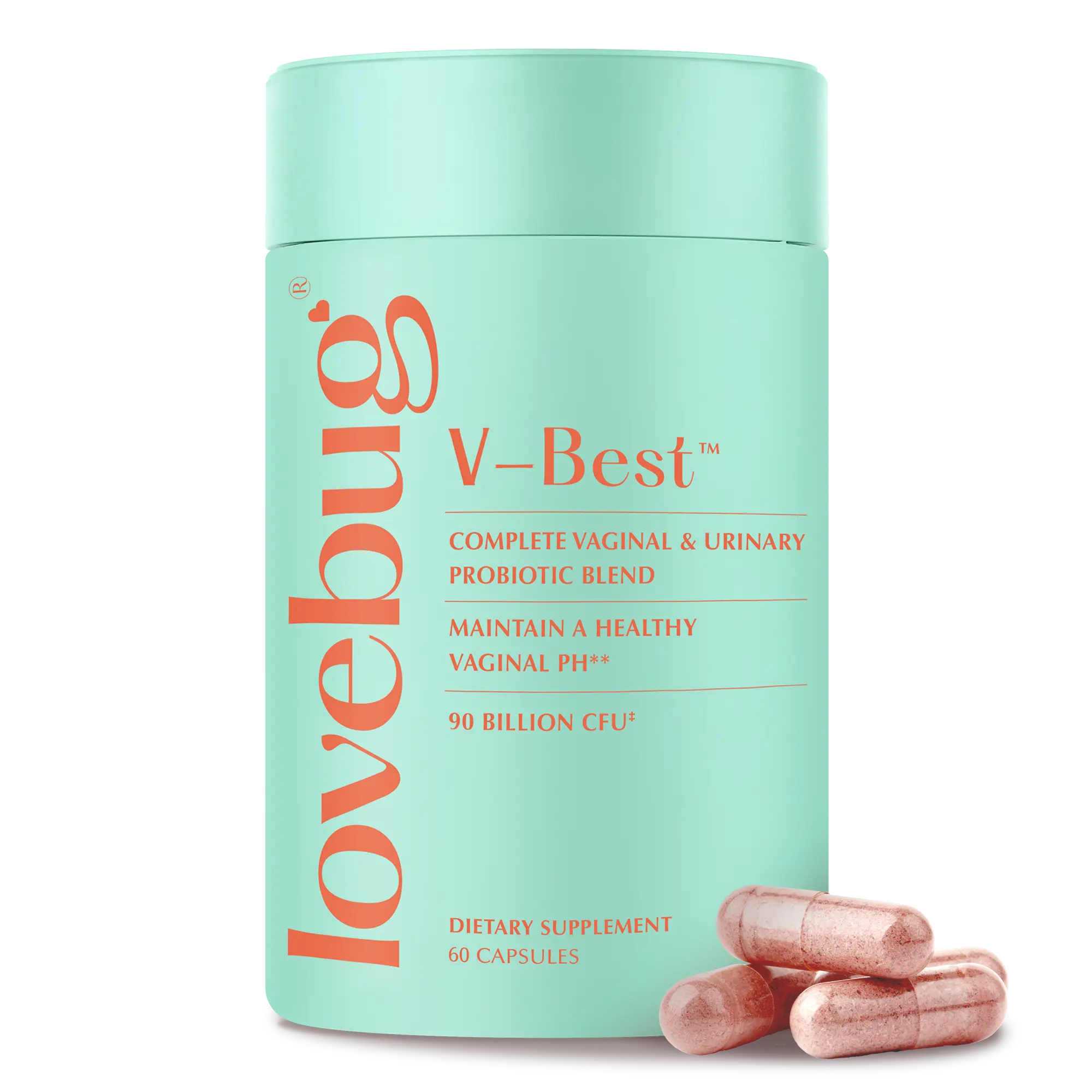 Lovebug V-Best Women's Probiotic | 90 Billion CFU, 15 Strains | pH Balance, Urinary & Feminine Health | Vitamins C, D & E | 30 or 60 Day Supply