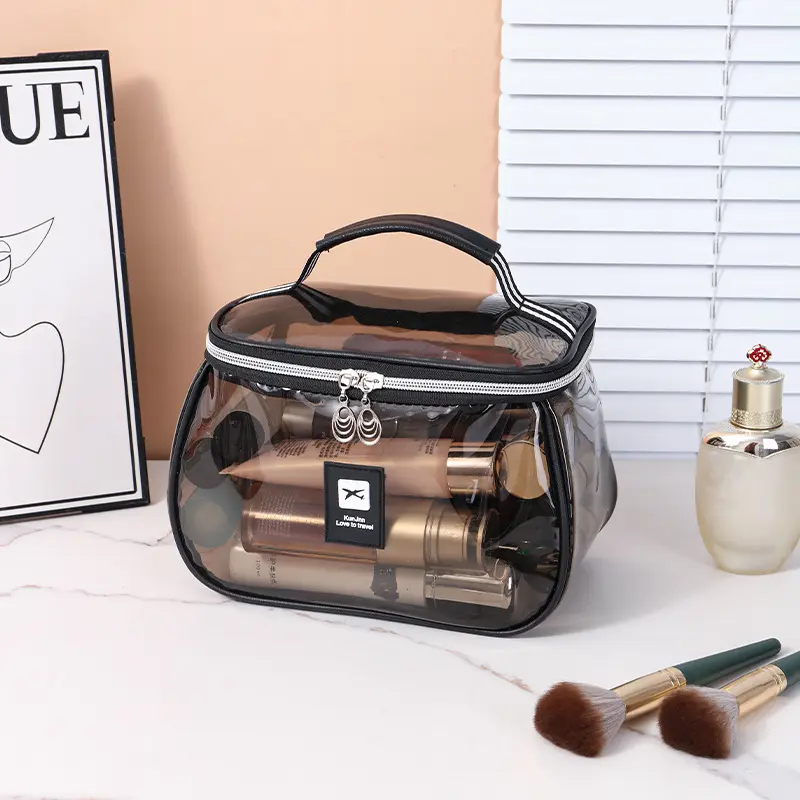 Vintage Elegant Cosmetic Bag, Waterproof Clear Large Space Travel Pouch, Multi-Function Skincare & Makeup Storage Organizer
