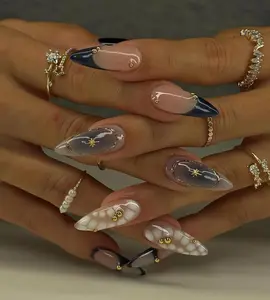 Celestial Blue and White Press on Nails Elegent Galactic Gradient Starry Night, Custom Daily Nail Set, Wedding Nails, navy press on nails