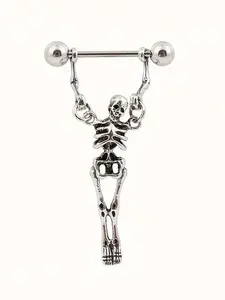 Vintage Edgy Style Stainless Steel 1pc Hip Hop Skull Earrings/Nipple Rings, Body Piercing Jewelry - Colorfast Jewelry for Halloween & Everyday Wear