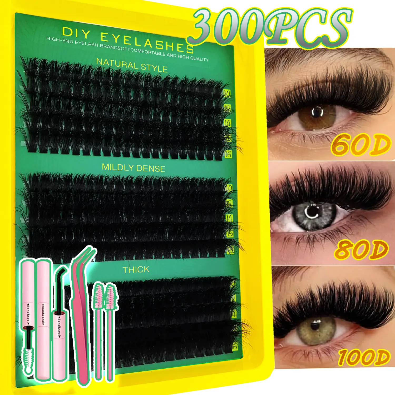 D Curl Lash Clusters Extensions, Individual Eye lash Clusters 60D+80D+100D Synthetic Voluminous Cluster Eyelashes, DIY Lash Extension Kit (10-16MM), Eyelashes, Diy Volume Eyelashes