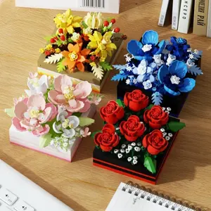 Diy Creative Floral Flower Box, 1 Box 3d Flower Building Toy, Home Office Desktop Ornament, Decorative, Perfect Gift for Birthday, Flowers Bouquet