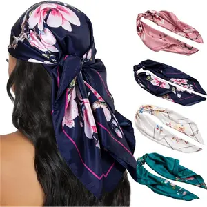 4PCS Head Scarf for Women 35” Head Scarves Silk Like Satin Neck Scarfs Square Bandana Hair Wraps Scarf for Sleeping