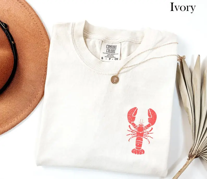 Comfort Colors Vintage Lobster Shirt, Coastal T-Shirt, Nautical T Shirt, Ocean Tshirt for Summer, Graphic Tee for Women, Trendy Oversized Beach Shirt Vacation