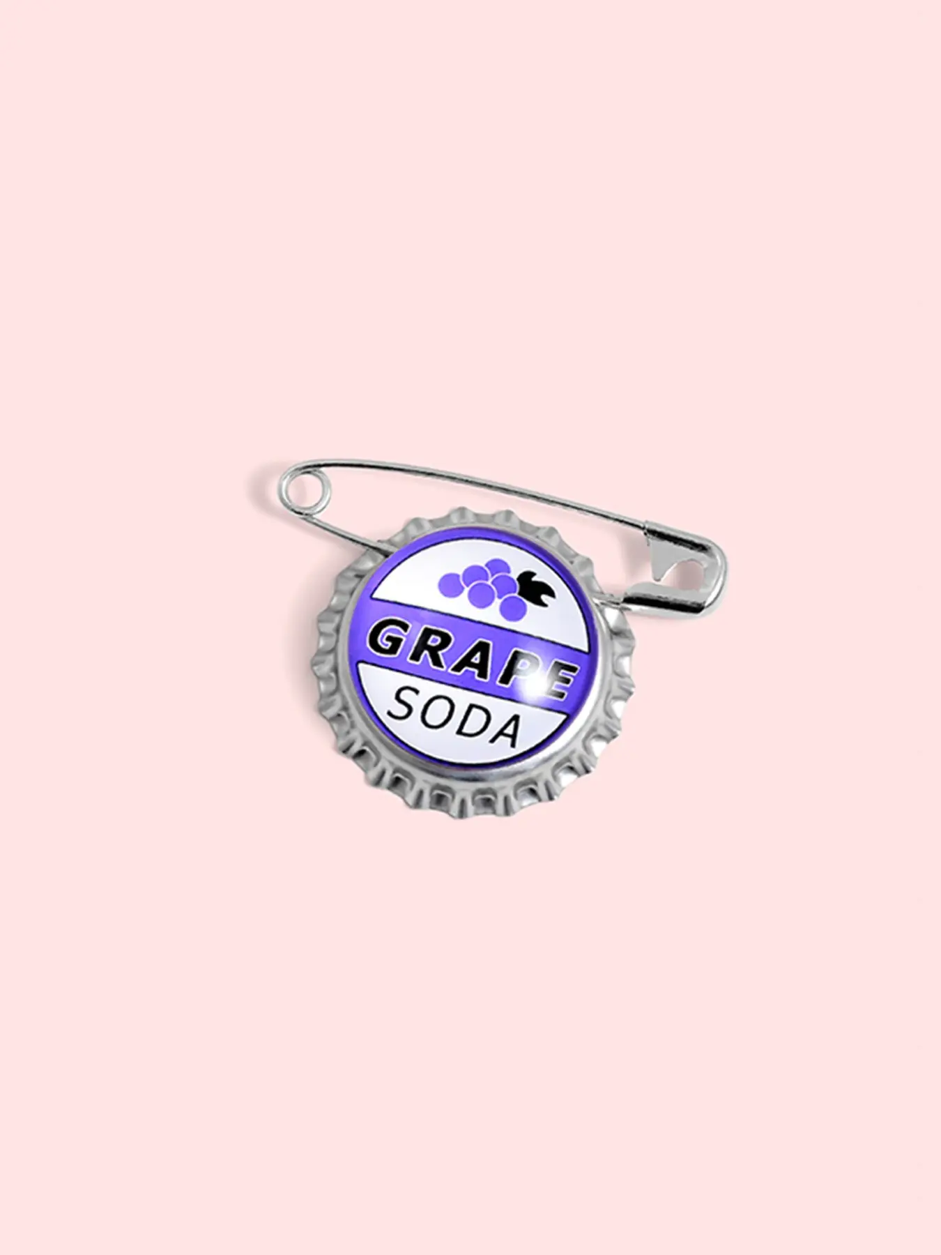 Anime Themed Grape Soda Cap Brooch, Durable Metal Pins, Zinc Alloy Enamel Material, Silver Color Border Bottle Cap Design, Unisex Party Collection Accessory, Lapel Pins