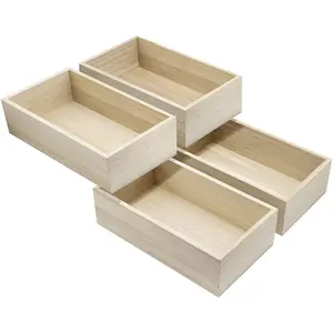 Wooden Box Organizers Set of 4 - Small Household Storage Bins for Versatile Room Use