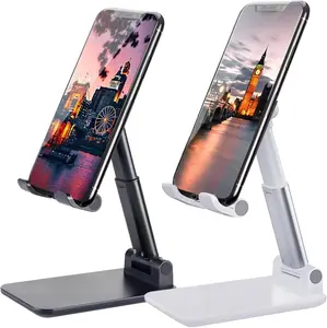 2 Pcs Stainless Steel Cell Phone Stand Adjustable Angle Height Fully Foldable Portable Holder for iPhone 16 15 14 13 12 Smartphones
