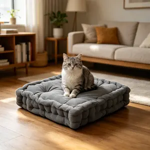 Ultra Thick Tufted Square Floor Cushion - Soft Corduroy Meditation Pillow, Plush Seat Pad for Living Room, Bedroom, Yoga, and Tatami.