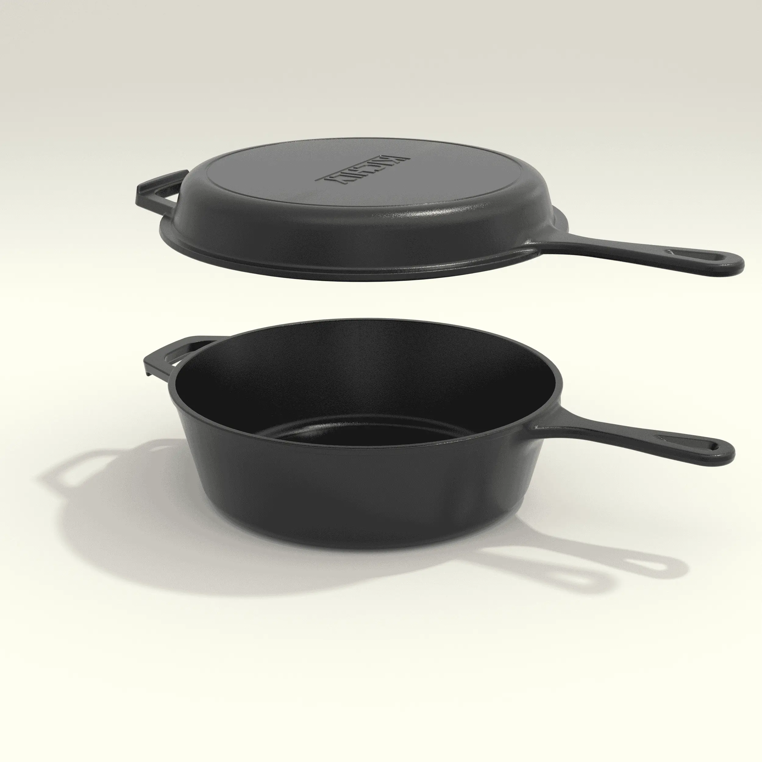 KICHLY Pre-Seasoned Cast Iron Combo Cooker, 3.2 qt Dutch Oven with 10.25 in Skillet Lid, 2-in-1 Cookware Set for Stovetop, Oven & Camping