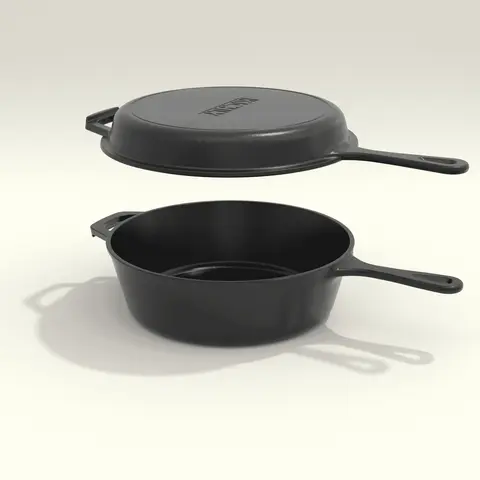 KICHLY Pre-Seasoned Oil-Infused 2-Piece Round Cast Iron Cooking Pot Sets - Durable Cookware with 3.2 qt Induction-Safe Dual-Use Iron Pot, 10.25 in Flat Bottom 2-in-1 Dutch+Skillet, Glass Lid for Indoor Stovetop, Oven (Heat-Safe)