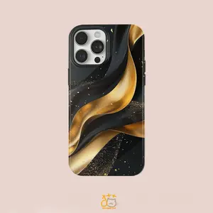 Gold Silk Flowing Glow Pattern Phone Case, Fits iPhone 11-17 Series, Fashionable Unique Artistic Style, Single Shell Design