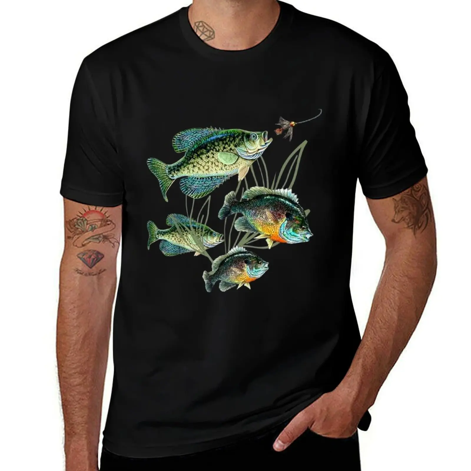 Crappie Bluegill Fishing Mens T Shirts Cotton Short Sleeve T-Shirt Crew Neck Tees Casual Shirt