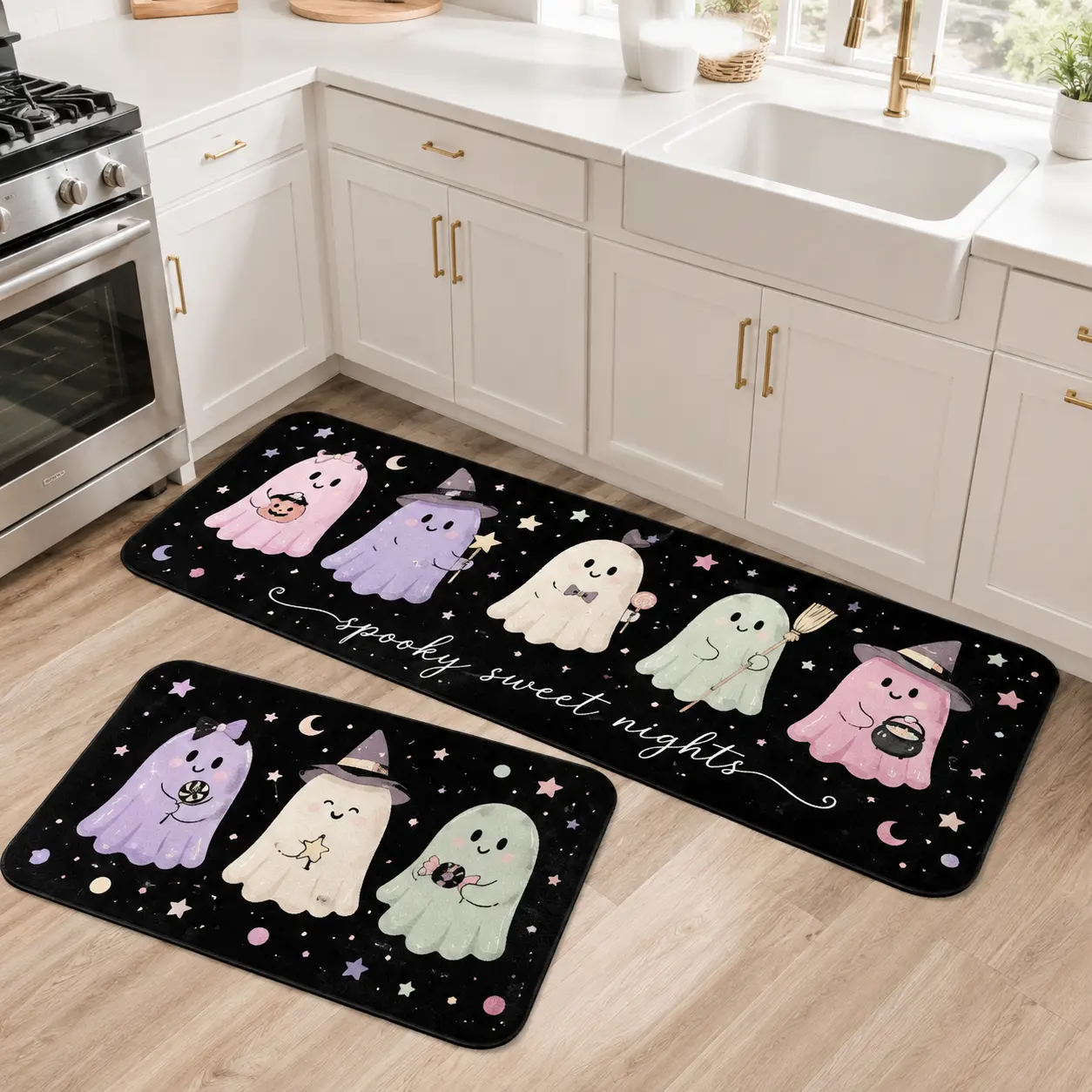 2pcs Rectangle Non-Slip Soft Fleece Floor Mat Set - 500g Flannel Top, Grip Pad Base, Cozy Kitchens & Bathroom Decor Accessory, Indoor Home Gift