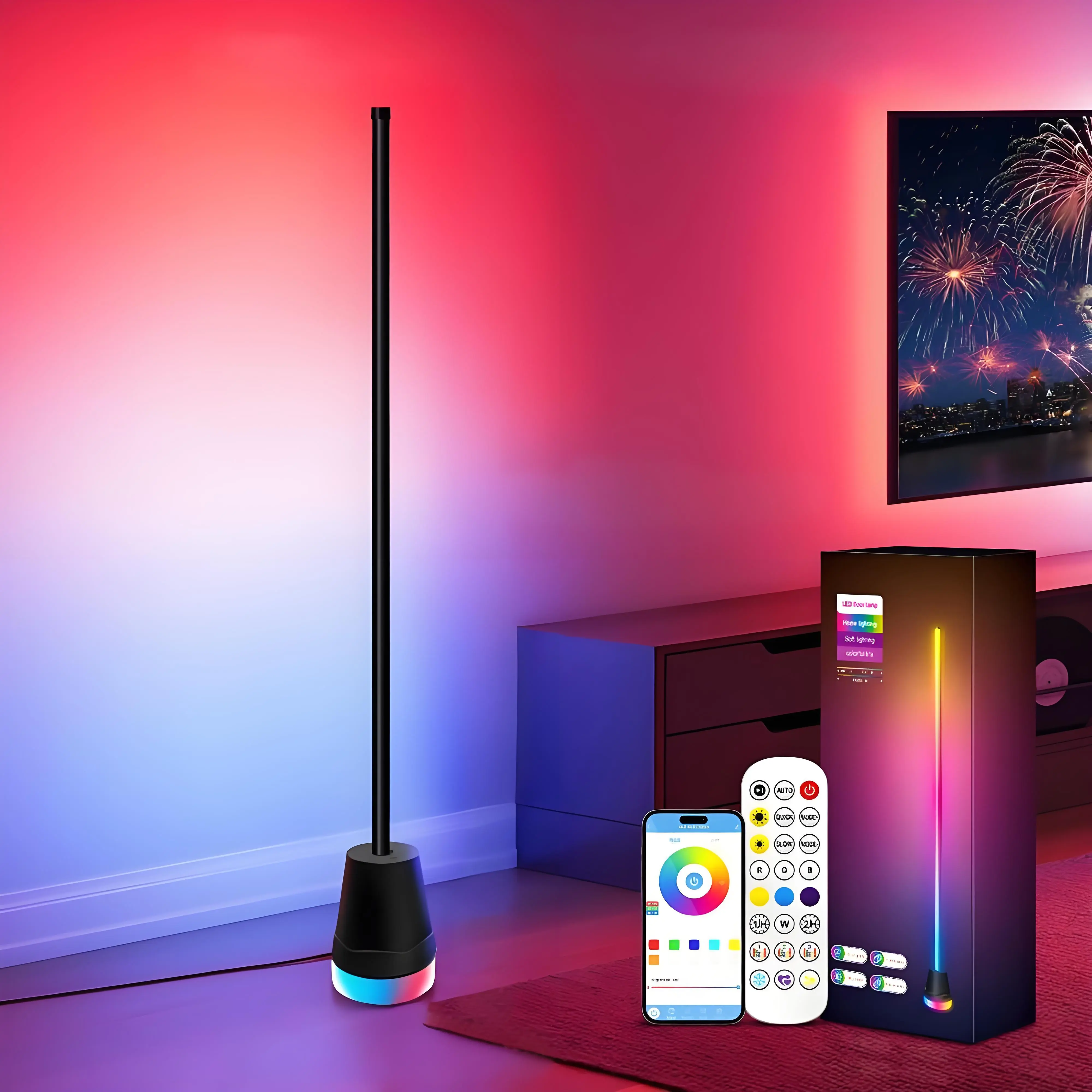 Smart RGBIC LED Corner Floor Lamp,Standing Lamps for Living Room with APP and Remote,Modern Floor Lamp with Music Sync Ambient Lighting for Bedroom，5V USB power supply, lower energy consumption, suitable for more scenarios.