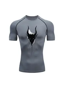 2026 Men's Fitness Sports T-Shirt Training Compression Dark Style Demon Pattern Men's MMA Sports T-Shirt Anti-Scuff Shirt Men's Sports Fitness Shirt