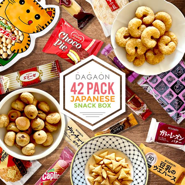 Japanese Snack Box - Dagaon 42 Variety Snacks. Chips, Ramen, Crackers, Biscuits, Cookies, Pies, Candies, Jellies and More - Multipack, Gift, Sweet and Savory