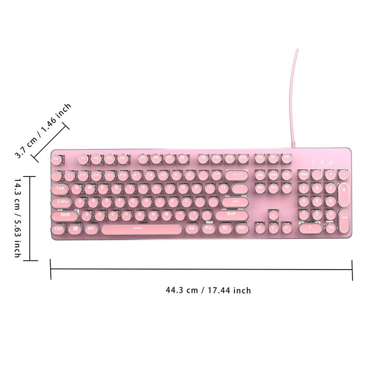 EWEADN Punk Typewriter Mechanical Gaming Keyboard, All-metallic Panel 104 Keys Full-size Numeric Keypad, White Backlit USB Wired Keyboard for Game and Office, Lighted Mechanical Keyboard