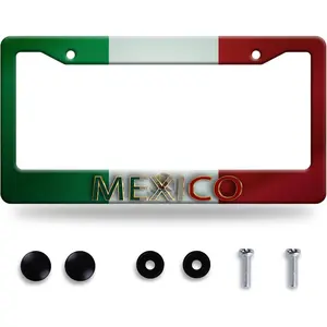 Mexico Flag License Plate Frame - Personalize Mexican Funny License Plate with Screws, Stainless Steel, 12.3" x 6.3" for Men & Women