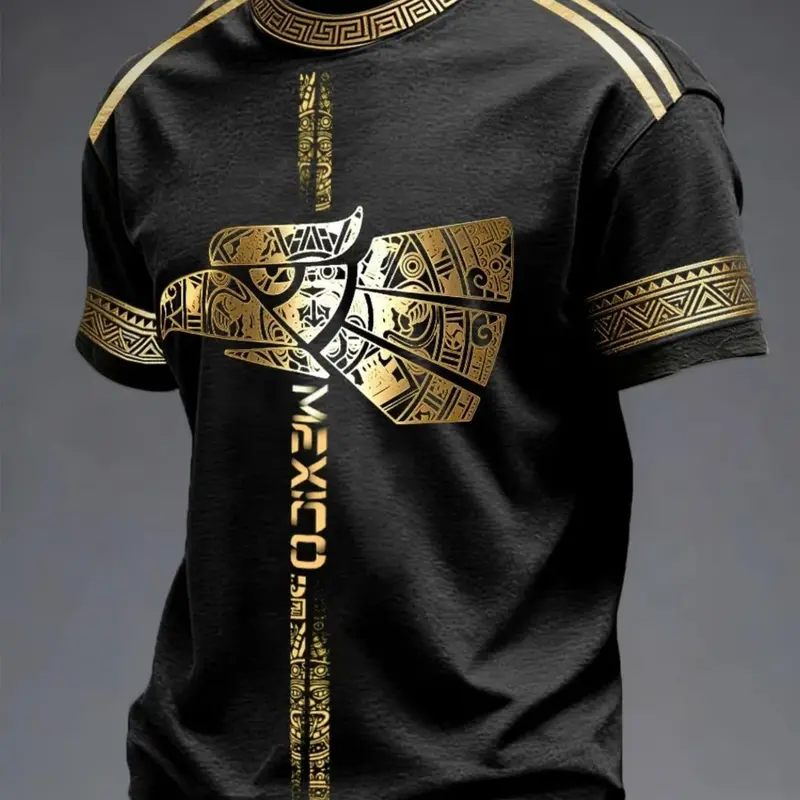 Men's Football Enthusiast Printed T-Shirt, Letter Print Casual Athletic Style Sport Outdoor Short Sleeve T-Shirt, Summer Top, Casual Sportswear, All Seasons, Fitted, Long Length