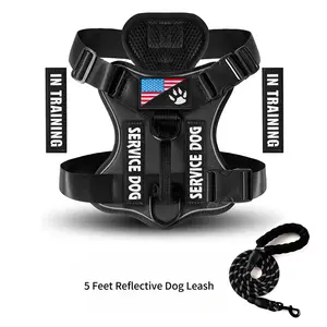 Tactical Harness and Leash - Heavy-duty anti-pull dog vest, reflective and adjustable, shock-resistant, suitable for outdoor walking, suitable for large breeds and service dogs  towing rope