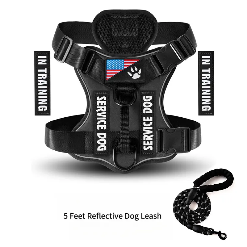 Tactical Dog Harness and Leash Set - Heavy-Duty Anti-Pull Anti-Escape Collars & Harnesses & Leads, Adjustable Shock-Resistant Reflective Vest, for Outdoor Walking, Large Breed Service Dogs, Anti-Escape Design