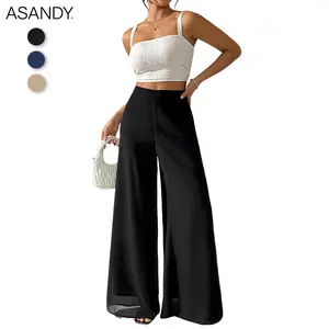 High-Waisted Wide-Leg Trousers - Flowy Lightweight Fabric Flattering Silhouette Elegant Comfortable Versatile Styling for Women Pants Womenswear Bottom Style Basic Minimalist