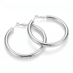 Smooth Silver Thick Hoop Earrings, 5mm Lightweight Design, Secure Snap-On Closure, No Fall-Off, No Hair Tug, Fashion Costume Jewelry Accessories