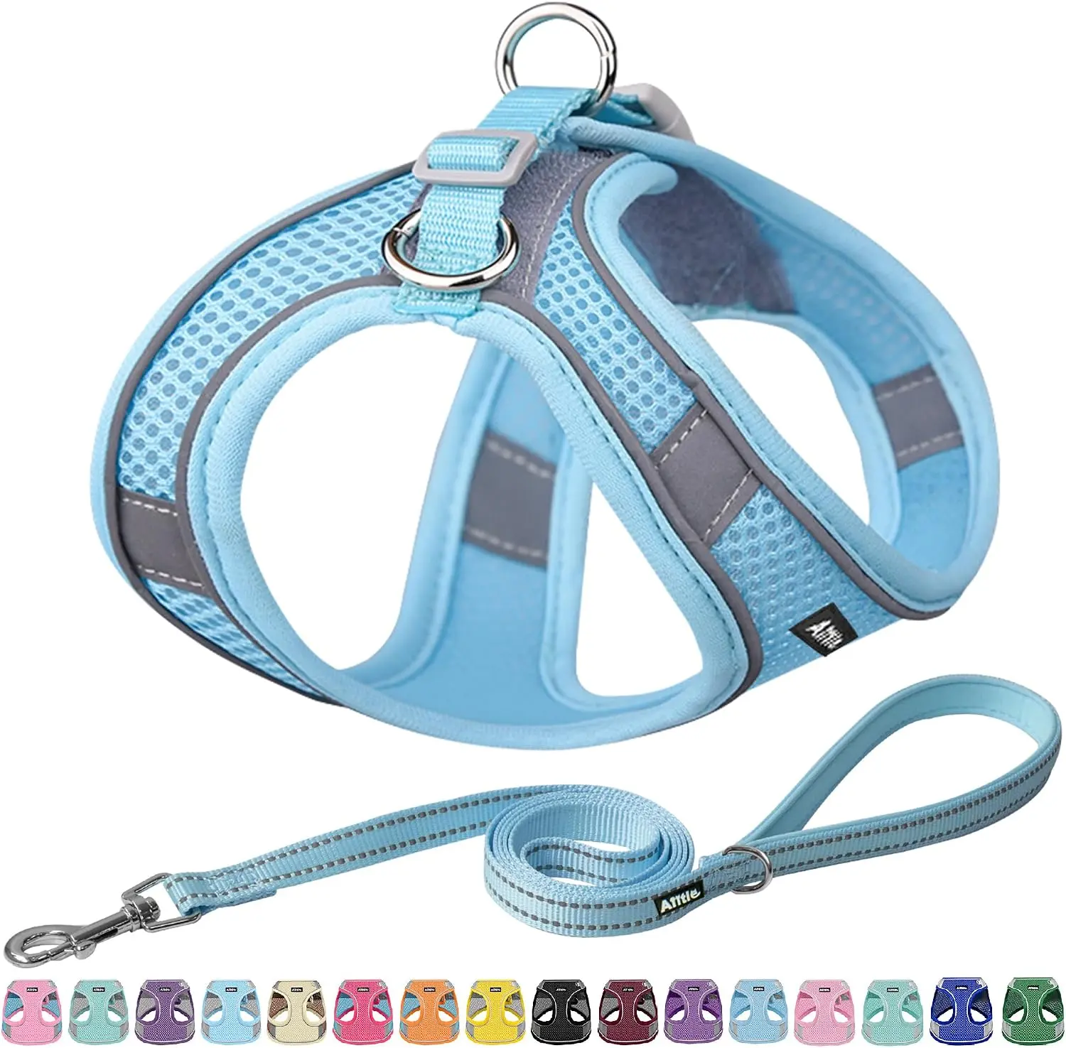 Blue No-Pull Dog Harness Set with Leash, XXS-XS-Fit Mesh Fabric Breathable Reflective Vest for Small-Medium Dogs & Cats