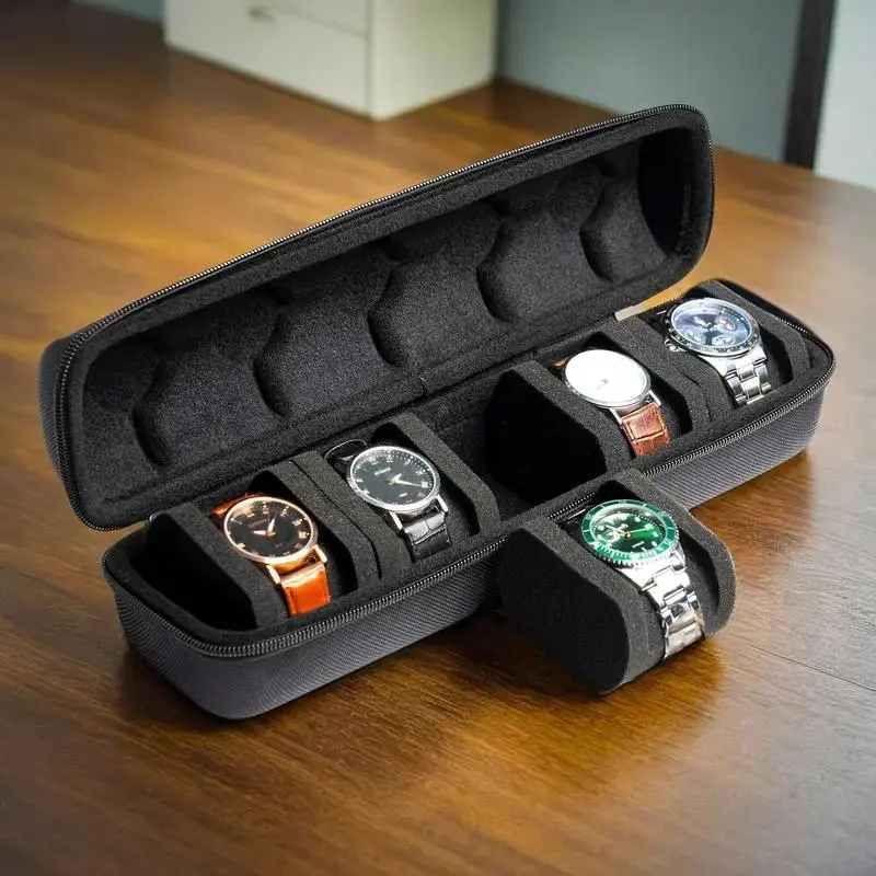 Durable Watch Storage Box, Holds 5 Watches, Ideal for Men, Women, Smartwatches, Fashionable Home & Travel Organizer, Watch Holder, Fashionable Watch Accessories