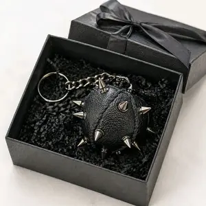 Spiked Vegan Leather Keychain Bag Charm with Sharp Spikes and Durable Design for Everyday Use