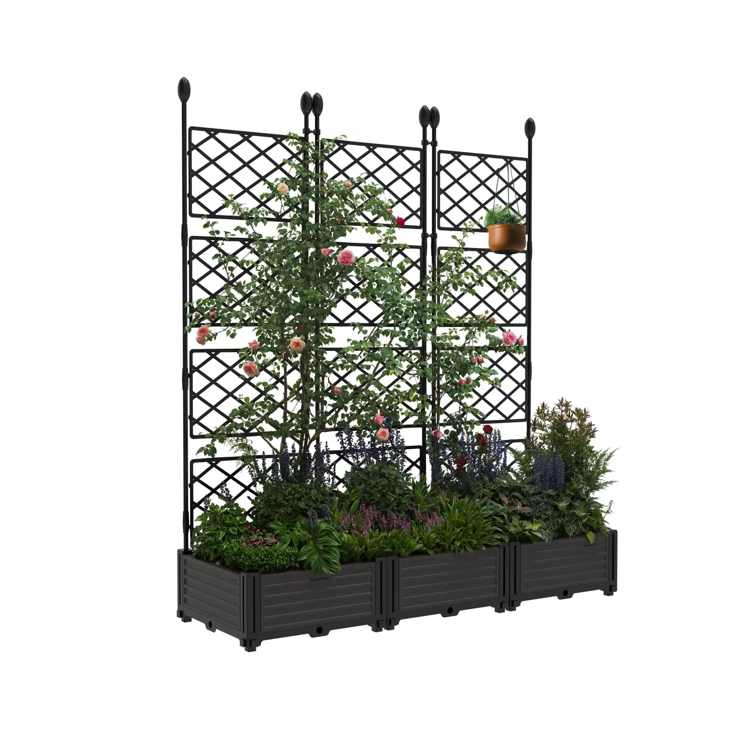Garvee Set of 3 Elevated Garden Beds with Trellis, 48" Length x 16" Width x 63" Height, Vertical Plastic Planter Boxes for Climbing Plants and Privacy Display