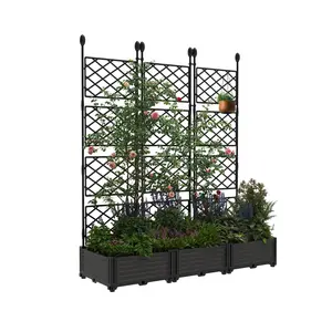Garvee Set of 3 Elevated Garden Beds with Trellis, 48" Length x 16" Width x 63" Height, Vertical Plastic Planter Boxes for Climbing Plants and Privacy Display