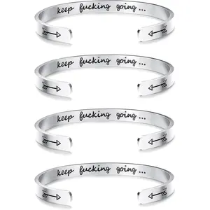 FLORIDECO 4 Pcs Stainless Steel Inspirational Bracelets Cuff Bangle Bracelet for Women Men Engraved Motivational Friendship Encouragement Bracelet Graduation Gifts Daily